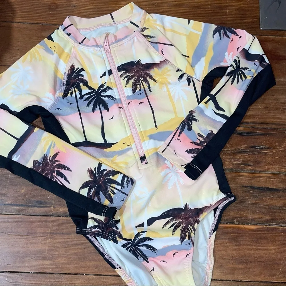 Wonder Nation Pink and Yellow Rashguard Swim Set